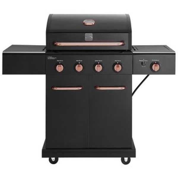 Kenmore 4 Burner Outdoor Patio Gas BBQ Grill with Copper Accents Searing Side Burner Black PG40409S0LB2